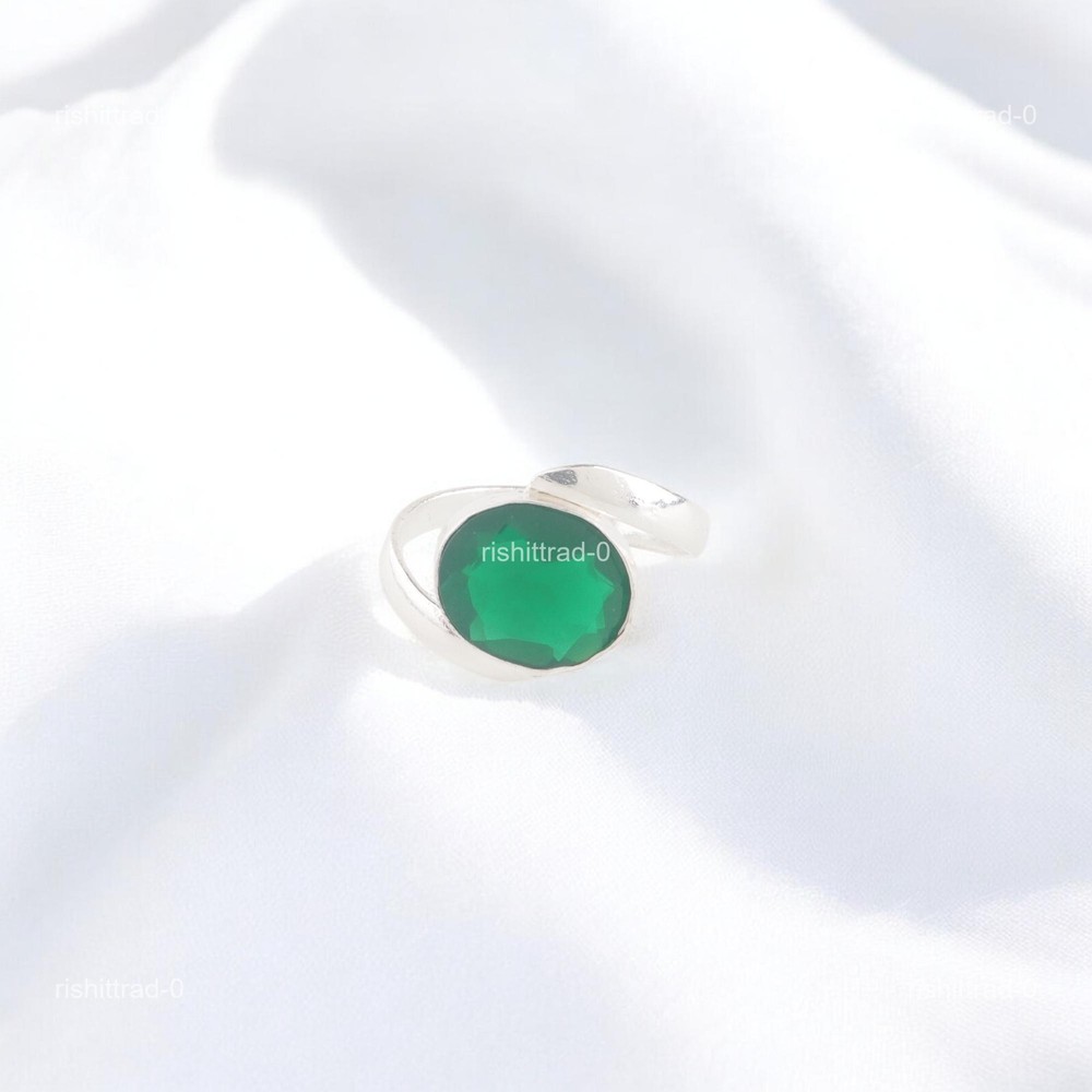 Sterling Silver Green Onyx Statement Ring for Mother Unique Anniversary Band Gift