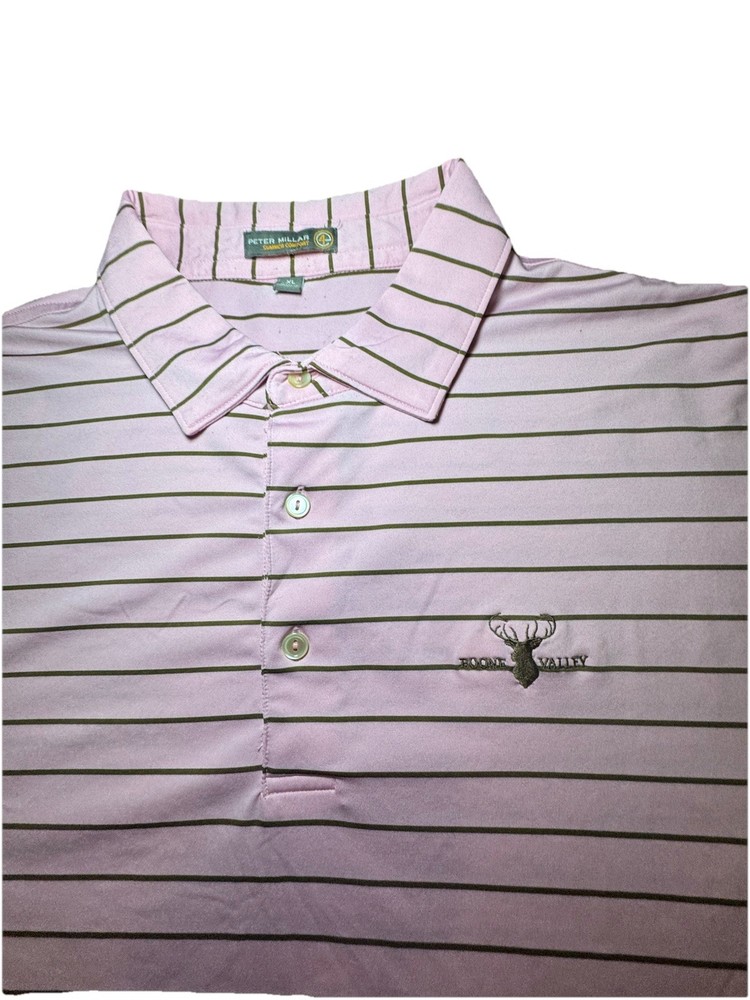 Peter Millar Polo Boone Valley Golf Club Pink Striped Short Sleeve Men’s SZ XL