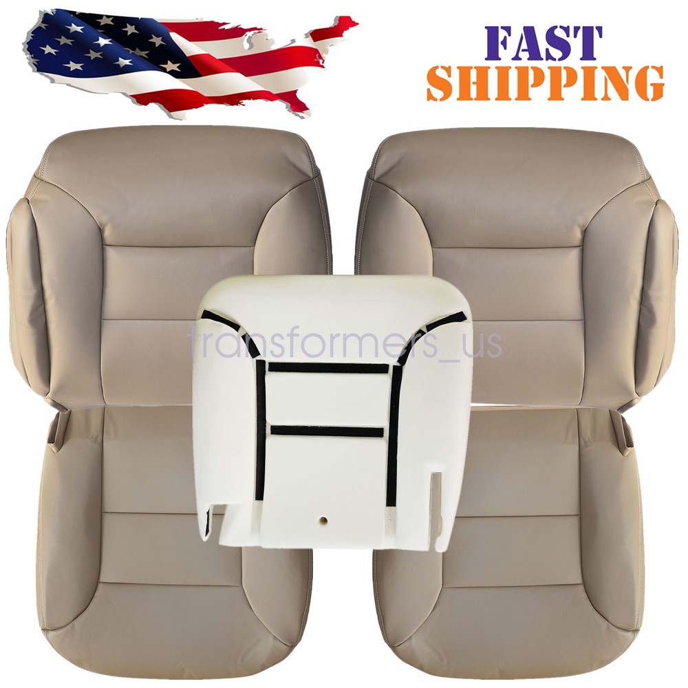 For 1995-1999 GMC Yukon Front Bottom & Top Leather Seat Cover Tan & Driver Foam