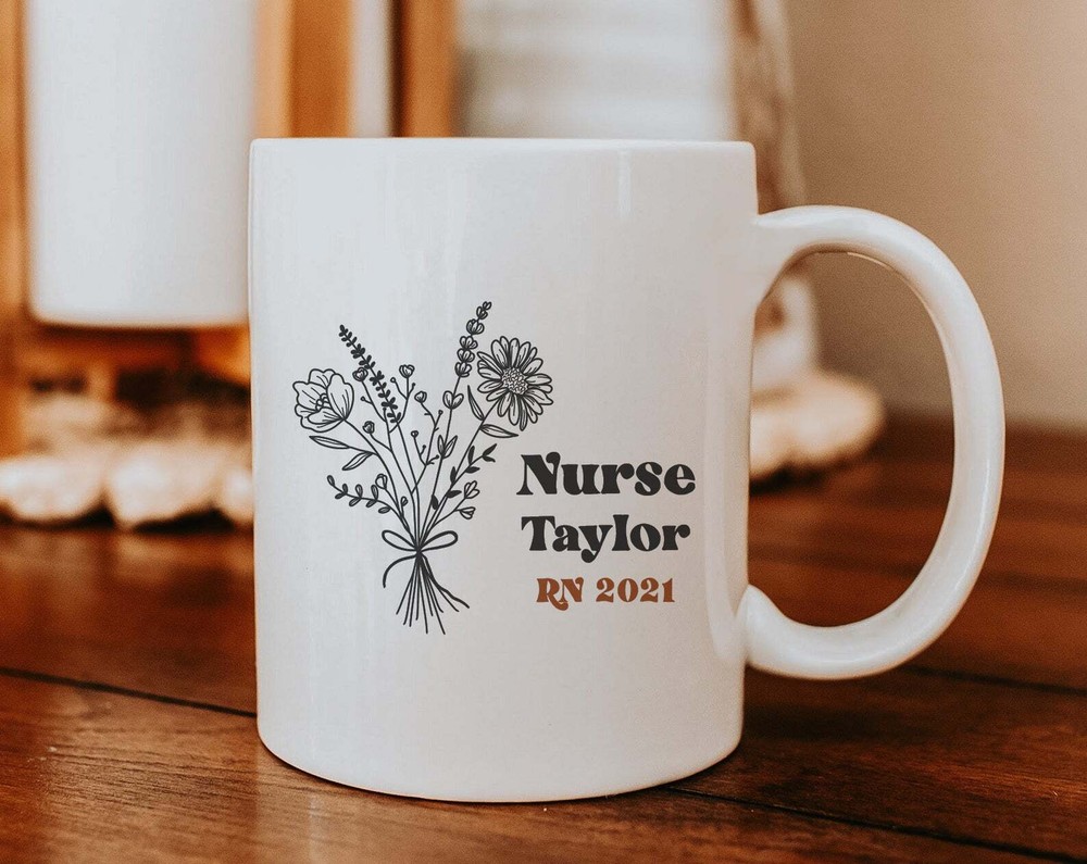 Gift For Nurse Personalized Nurse Mug Floral Print On Coffee Mug Pretty Design