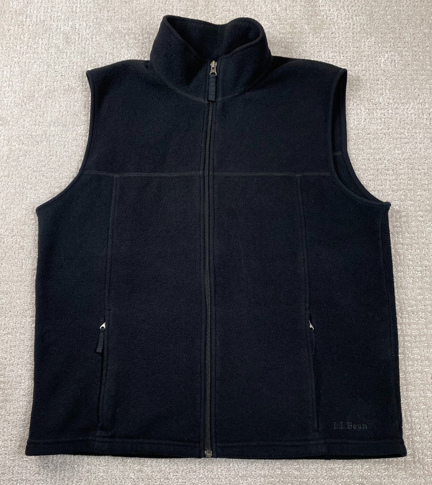 Vintage LL Bean Vest Mens Medium Black Fleece Full Zip Jacket Hiking Outdoors