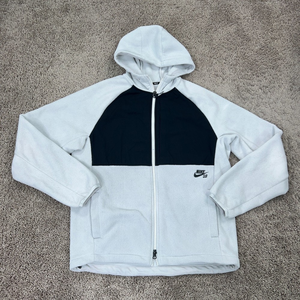 Nike Hoodie Mens Medium Black White Full Zip SB Polartec Fleece Winter Jacket