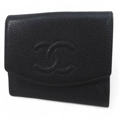 CHANEL Black Leather Double-Hook Bifold Wallet with Coco Mark Made in France