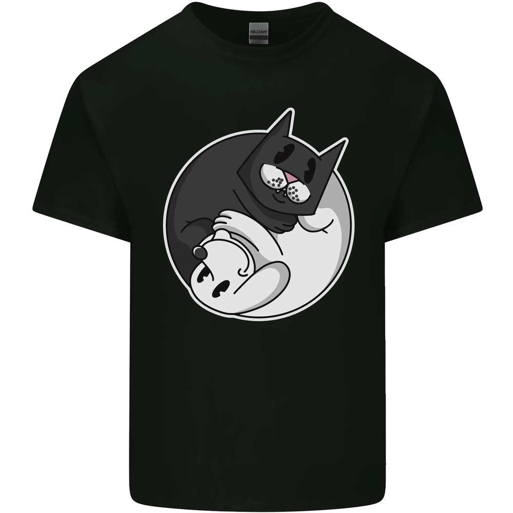 Cat and Dog Yin Yang Mens Cotton T-Shirt Tee Top