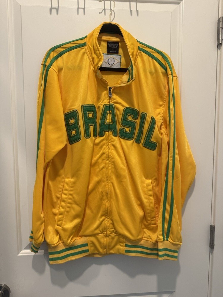 Deluxe USA Brazil Embroidered Yellow Green Mens XL Jacket