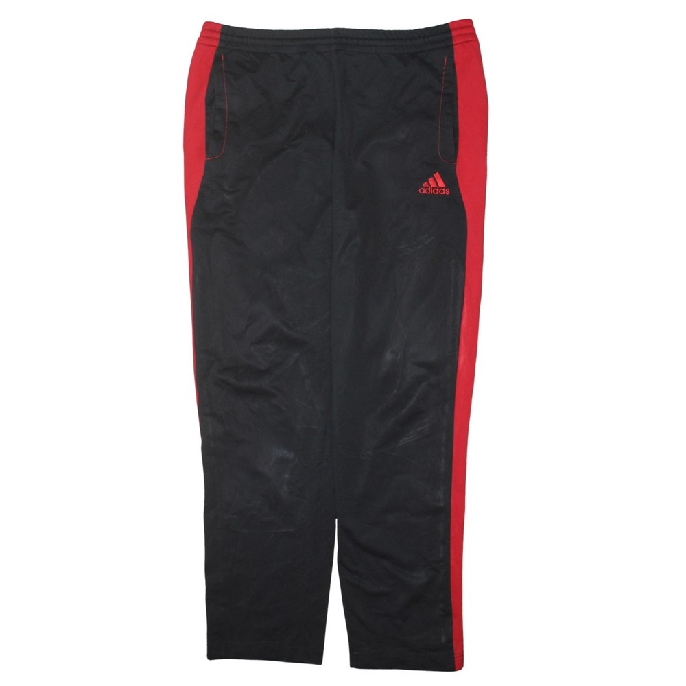 Adidas Mens Track Pants Black Red Fleece Joggers Elastic Waist Pockets Logo XL