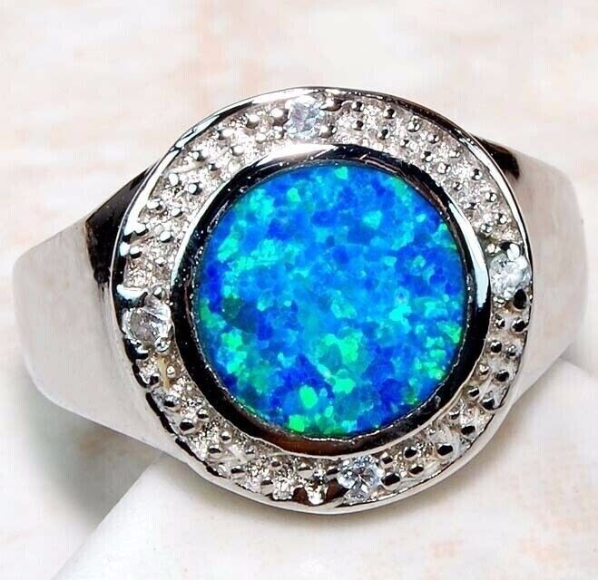 Australian Opal Inlay & Topaz 925 Solid Sterling Silver Ring Jewelry Sz 6 DT2
