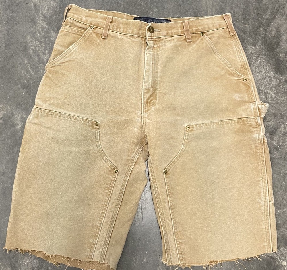 Carhartt USA Men’s 34 Brown Duck Double Knee Work Shorts B136 ALTERED DISTRESSED