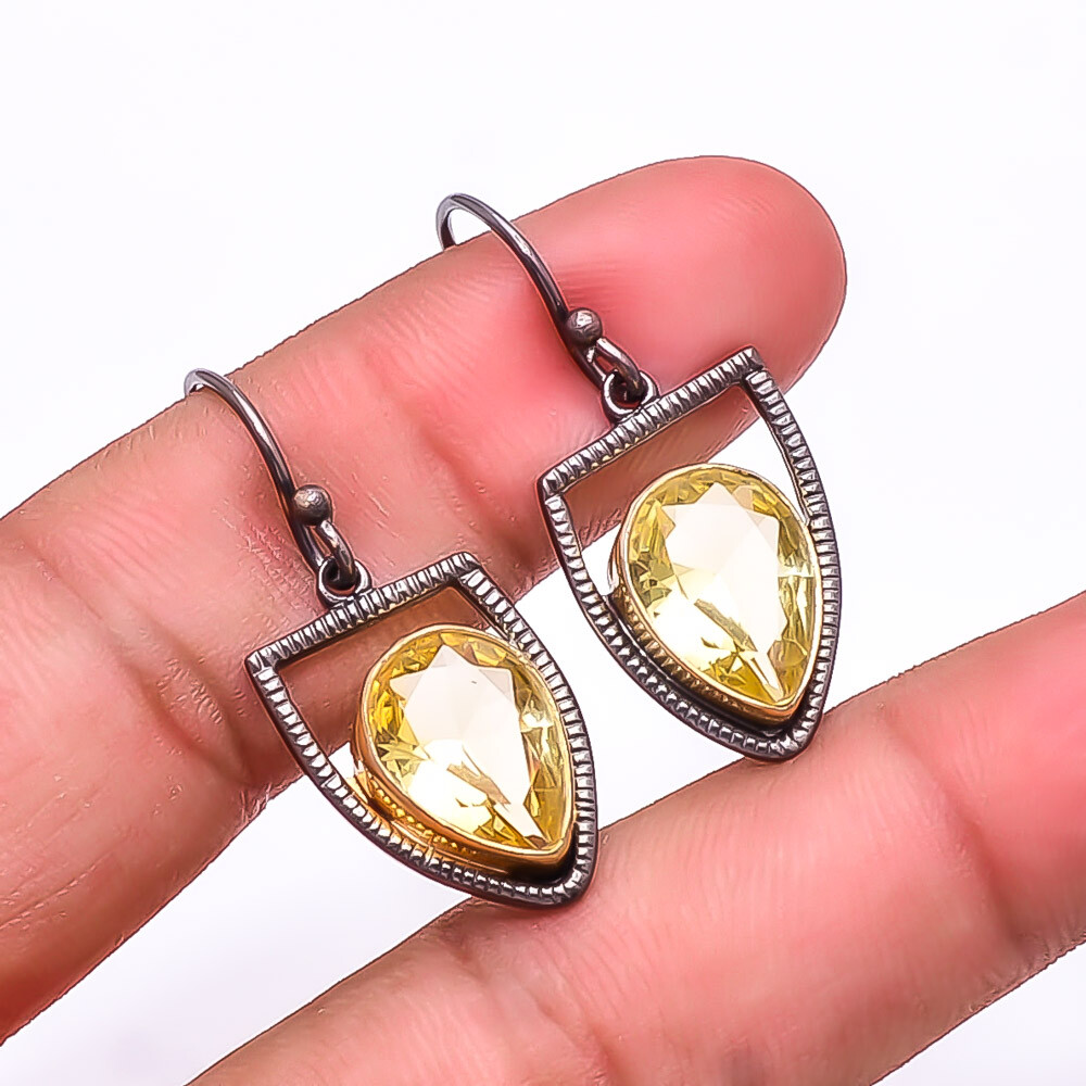 Handmade Citrine Gemstone 925 Sterling Silver Earrings 1.56 Inches E_9424_236_17