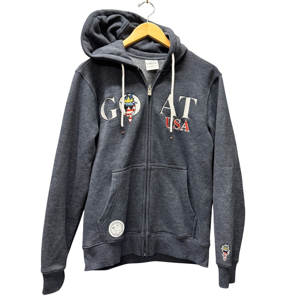 GOAT USA Hoodie Womens XS Blue Full Zip Embroidered Logo Patriotic America