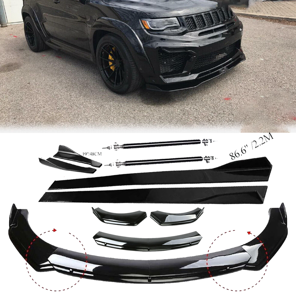 For Jeep Grand Cherokee Front Bumper Lip Spoiler Splitter Body Kit+Side Skirt