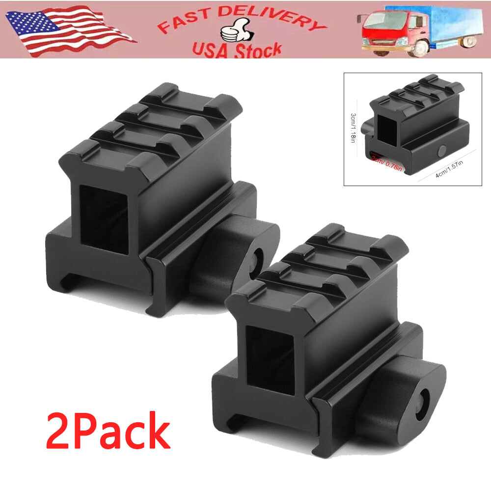 2-Pack 20mm Picatinny High Profile Riser Mount for Red Dot Sights in Black