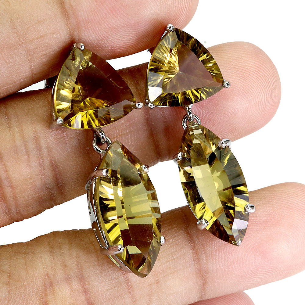 Handmade 925 Sterling Silver Marquise Citrine Earrings 31ct Gemstone Jewelry