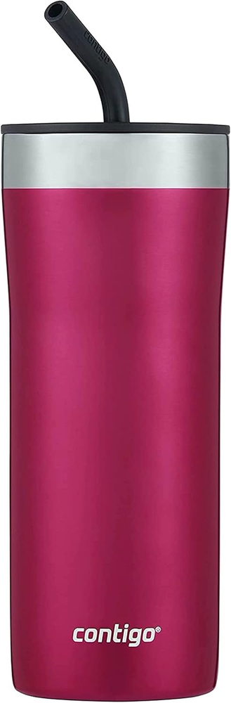 Streeterville Stainless Steel Tumbler with Straw, Dragon Fruit, 24Oz.