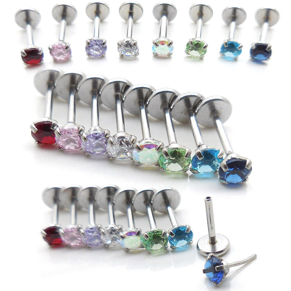 Threadless Flat Back Earring 18G 20G 3mm CZ Rainbow Colors Tragus Stud Nose Ring