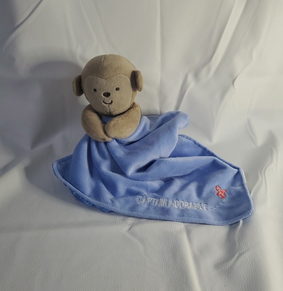 Carters Child of Mine Monkey Captain Adorable Satin Lovey Security Blue Blanket
