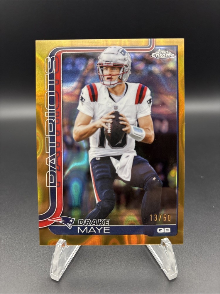 2025 Topps Chrome Football Drake Maye Gold Lava Refractor #13/50 Patriots