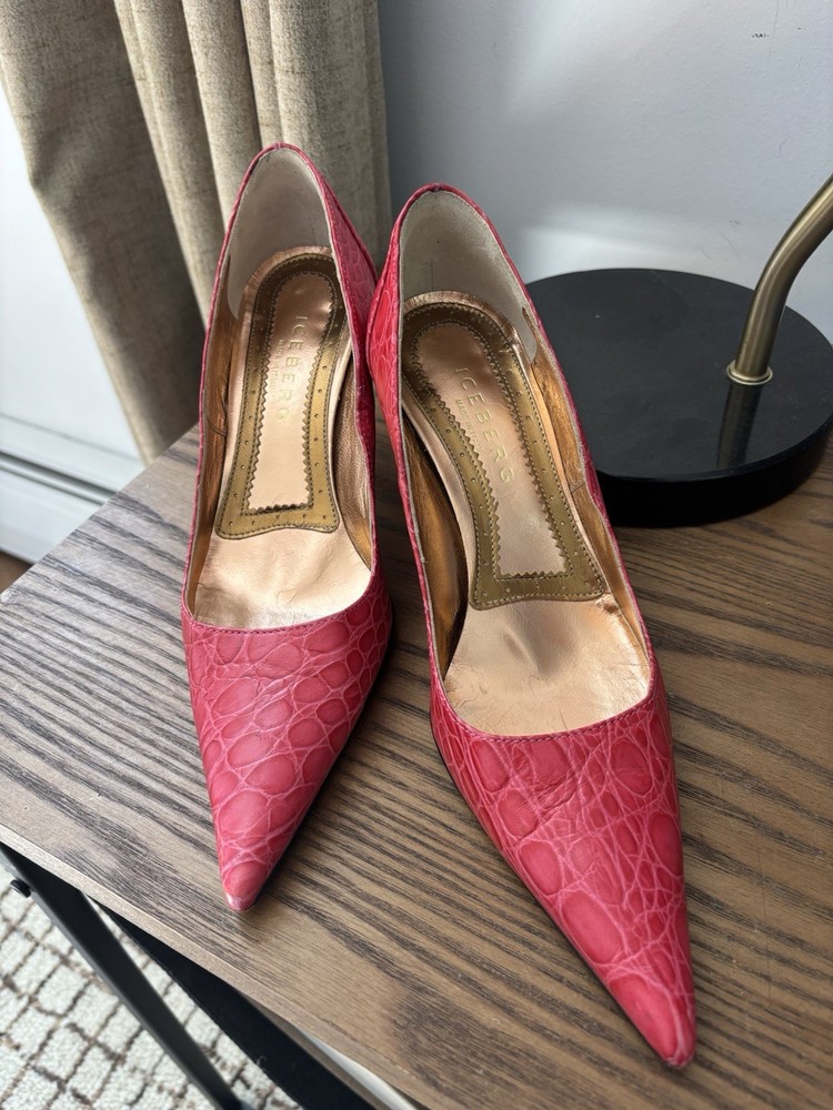 ICEBERG Leather Pink Pointed Toe Heels Made In Italy Size 7