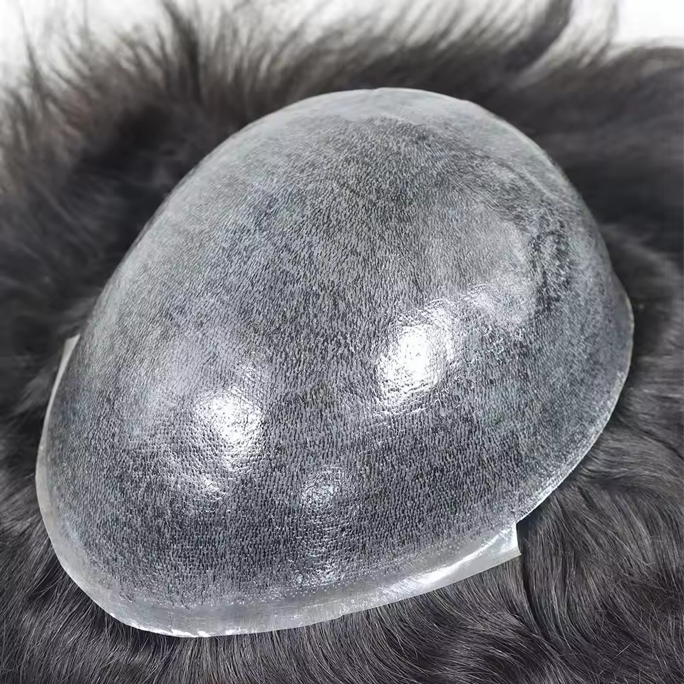 0.08-0.10mm Full Skin PU Toupee for Men V Loop Human Hair Piece Men's Wig System