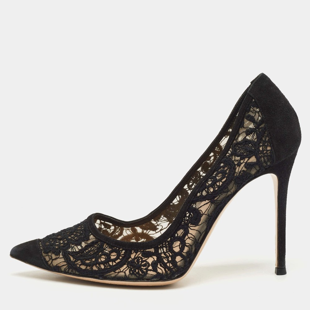 Gianvito Rossi Black Suede Pointed Toe Pumps Size 40.5