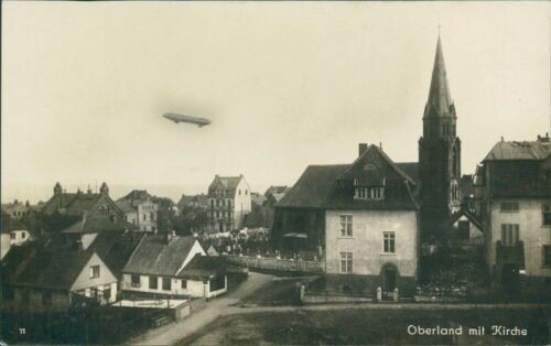 Postcard Oberland with Church East Prussia Zeppelin (No.9389)