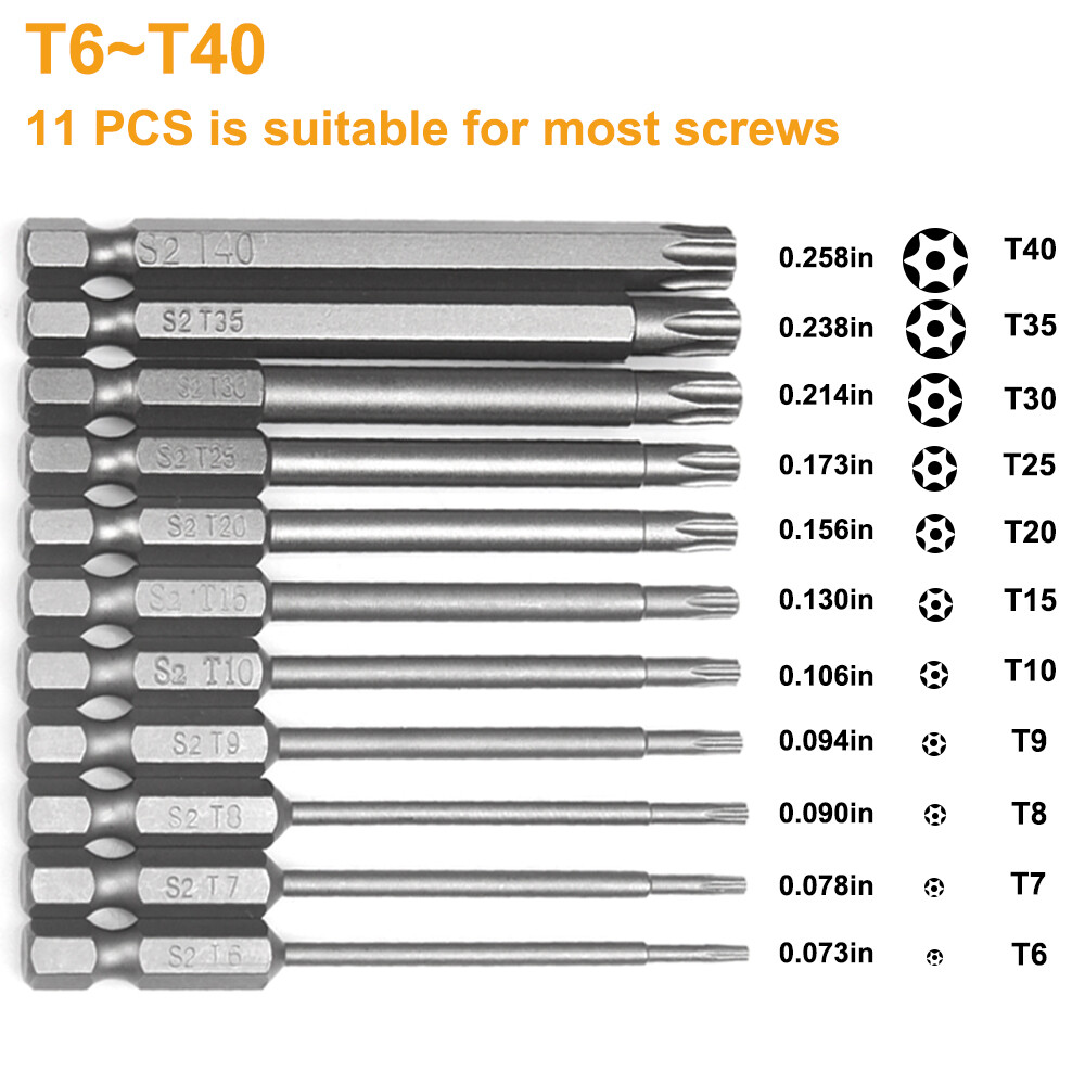 11pcs T6-T40 Magnetic Head Torx Screwdriver Bit Set Security Tamper Proof Star