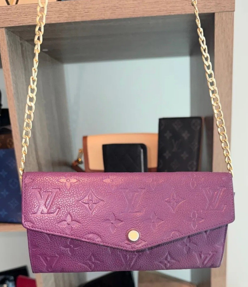 Authentic Purple Louis Vuitton Monogram Empreinte  Long Wallet With Chain