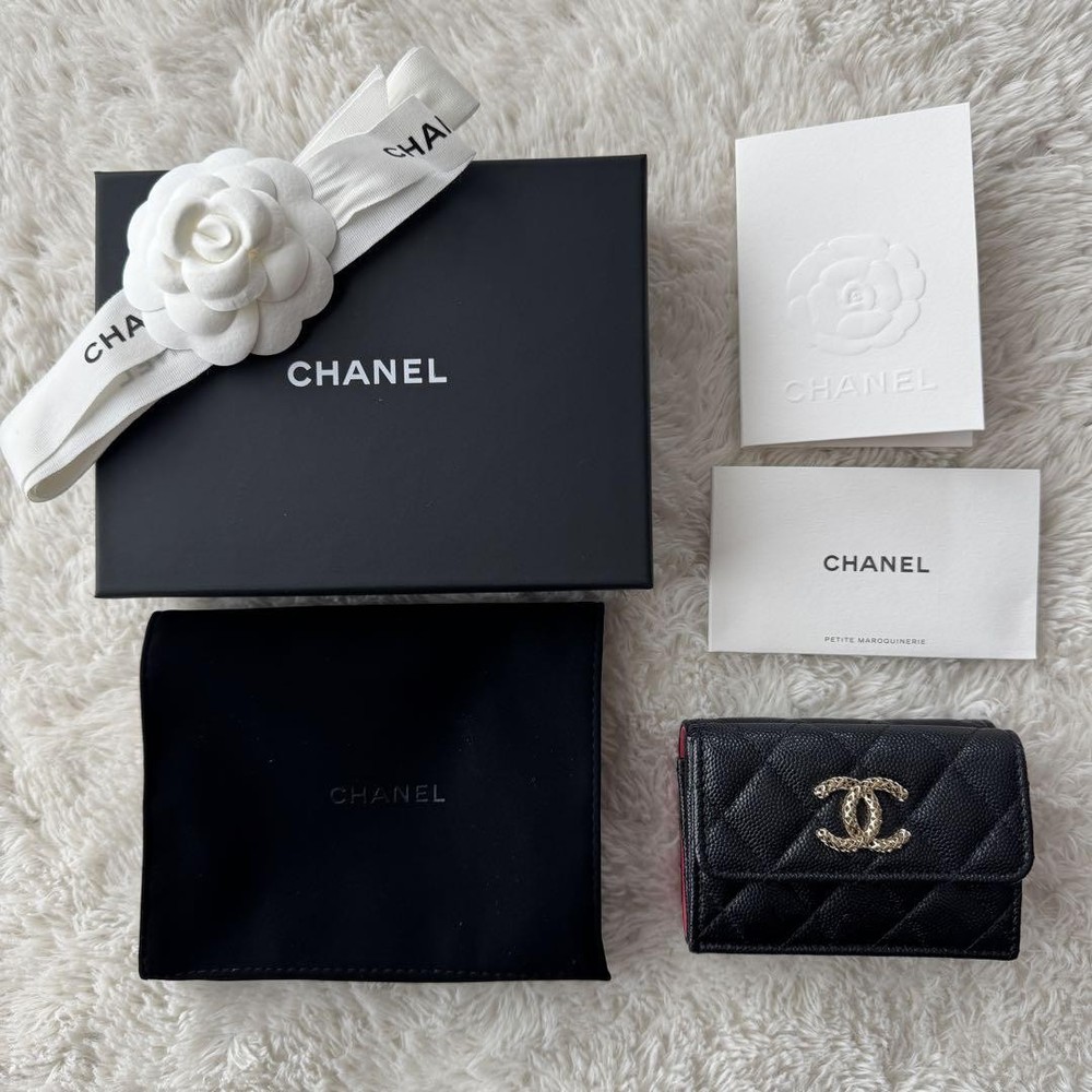 Chanel Mini Caviar Wallet in Black Pink Gold Hardware