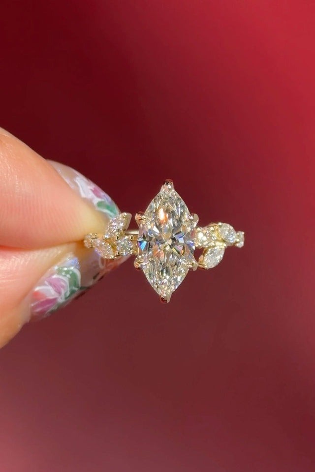 IGI Certified 1.80 CT Marquise Cut Lab Grown Diamond 14K Gold Anniversary Ring