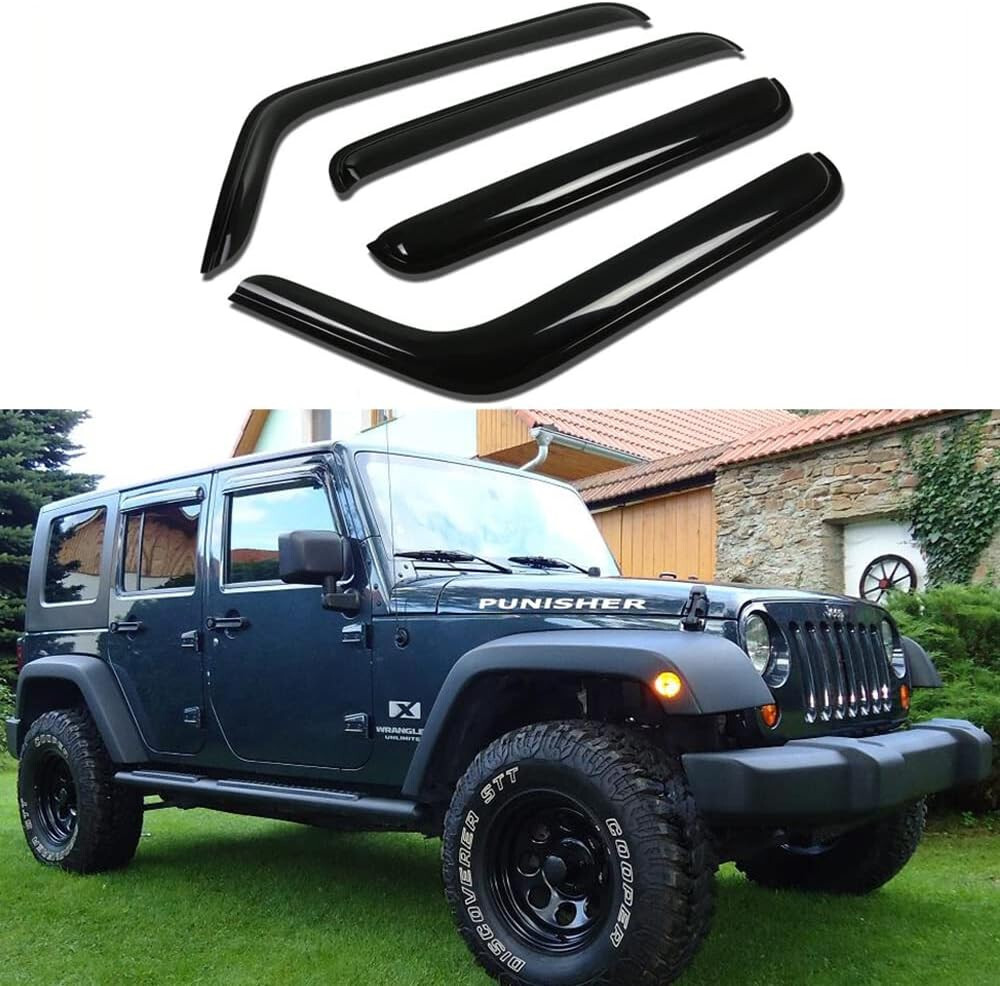 4Pcs Window Visor Wind Vent Deflector for 2007-2018 Jeep Wrangler 4-Door (JK)