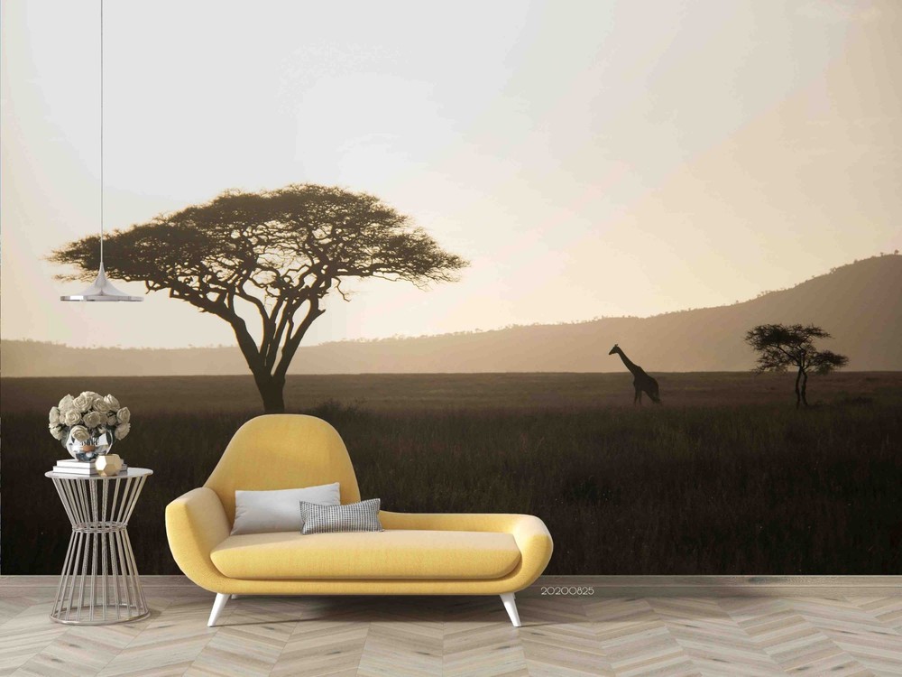 3D Grassland Tree Giraffe Landscape Wall Murals Wallpaper Murals Wall Sticker