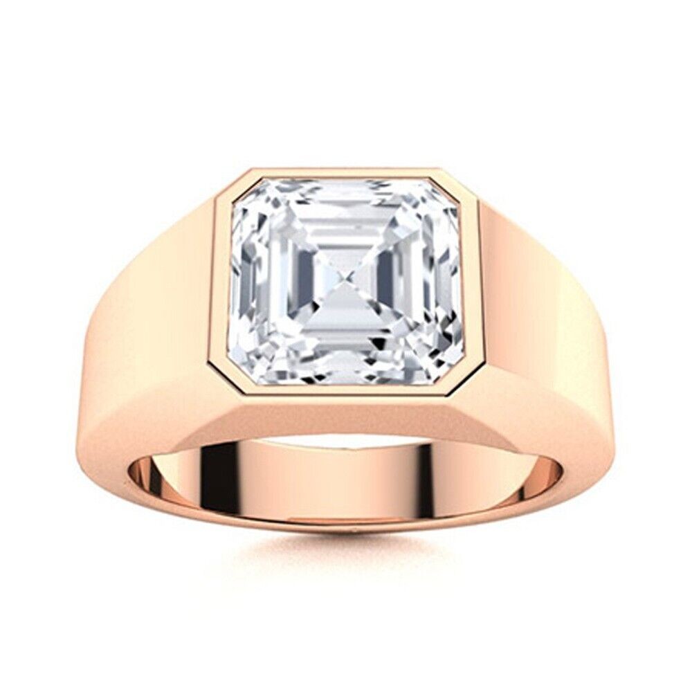 Lab Created Diamond Men Ring Asscher Cut 1.50 Carat Solid 14K Rose Gold Size 9