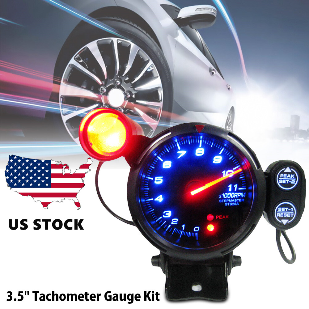 3.5Inch Car 0-11000RPM Tachometer Gauge Blue Backlight w/LED Shift Light U8B4