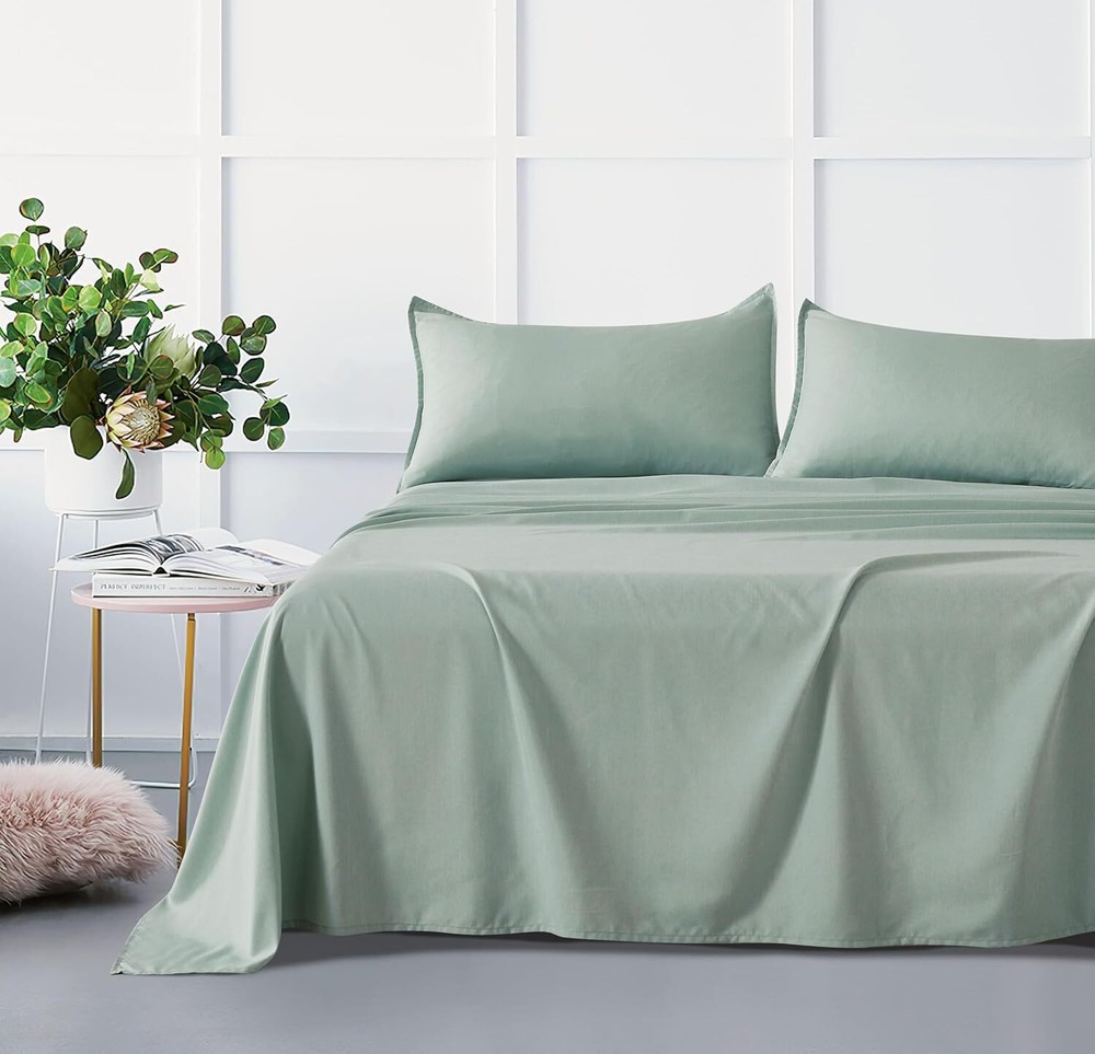 NNEDSZ Queen Bamboo Microfibre Sheet Set in Soft Sage Green