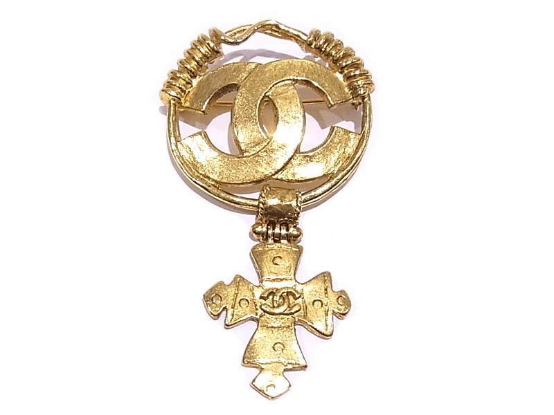 Chanel Coco Mark Cross Brooch 94P 704302 Vintage Gold Tone
