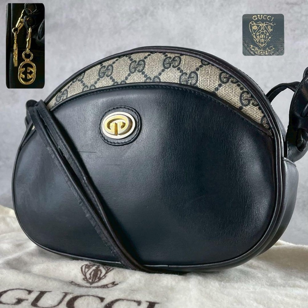 Gucci Old Shoulder Bag Black PVC GG Pattern 18x23cm Unused
