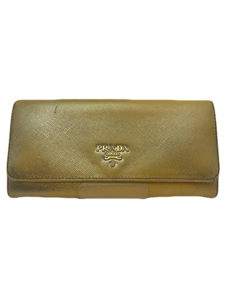 PRADA Long Wallet Leather Gold USED T309-3