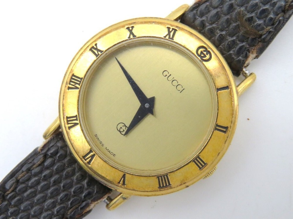Gucci 3000L Vintage Watch 24mm Women's Gold X White Used Working From Japan