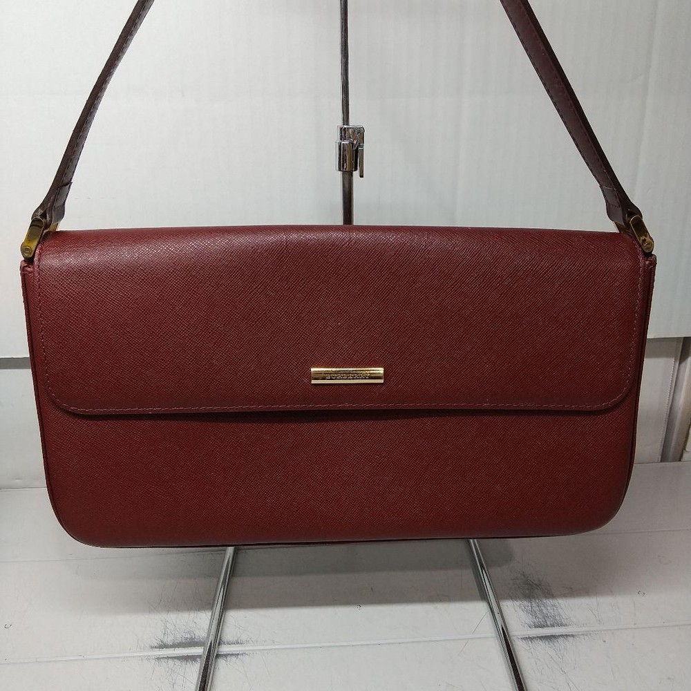 Burberry Shoulder Bag Nova Check Leather Bordeaux Authentic F1205342