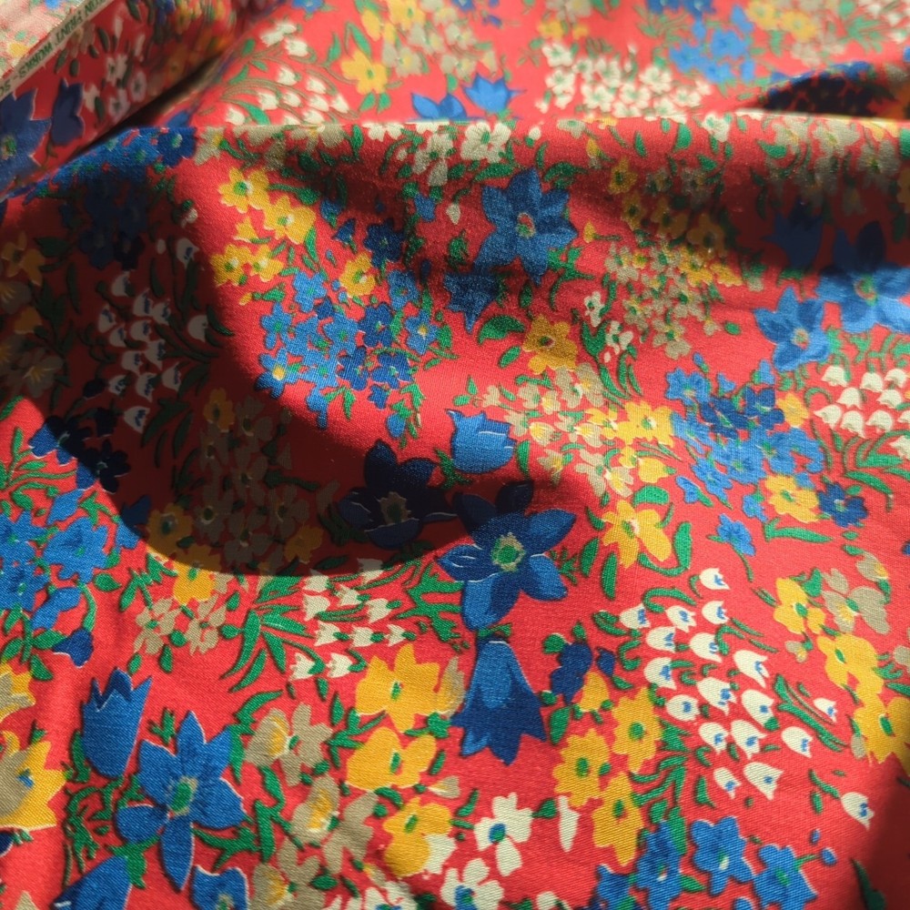 Cranston Print works Schwartz Liebman Fabric 2 YDS Red With Colorful Florals