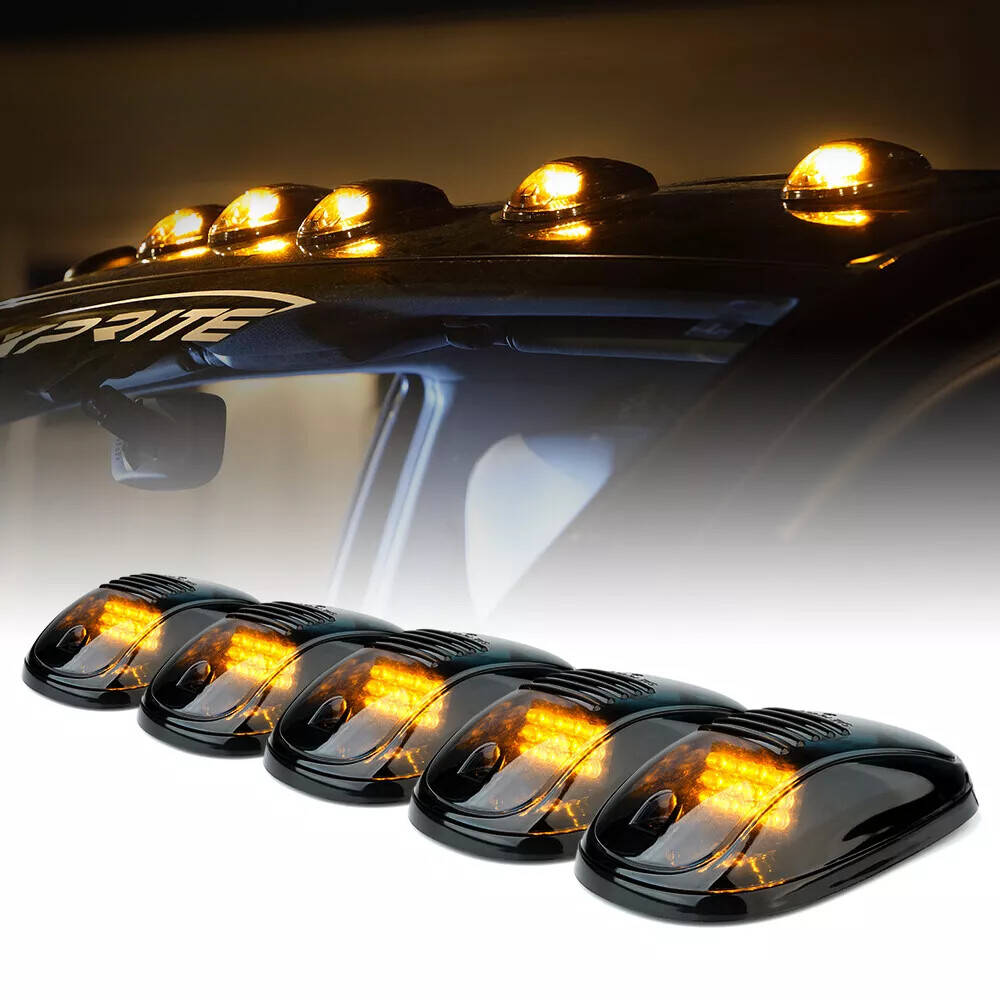 5 Pack Smoked Amber LED Cab Roof Marker Lights for Trucks SUV Pickup