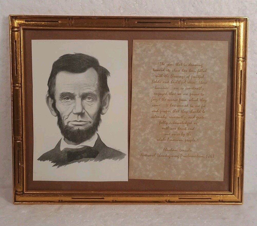 Framed Print Of Pencil Portrait Of Abraham Lincoln And Thanksgiving Proclamation