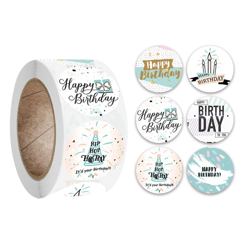 500Pcs Kids Cartoon Birthday Round Sticker Labels for Party Decor