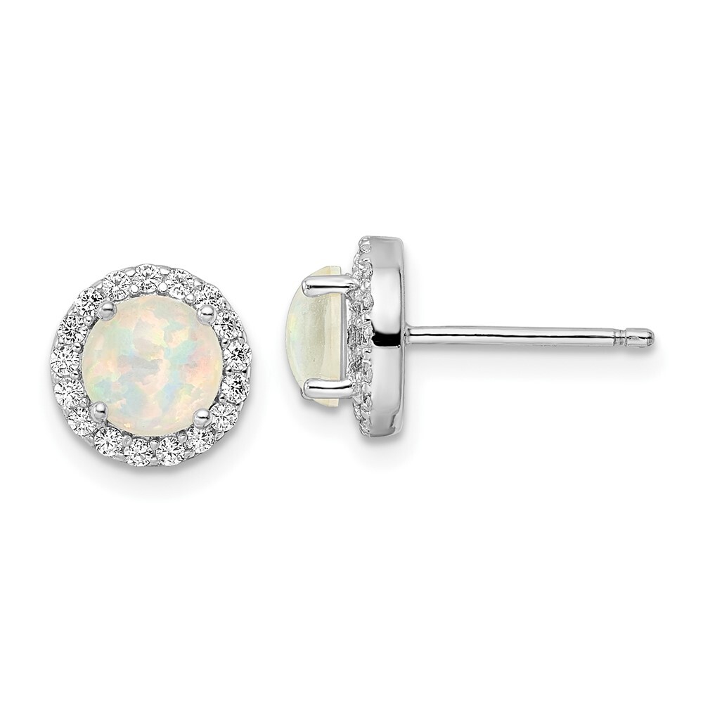 Sterling Silver Lab-Created Opal & CZ Halo Stud Earrings 1.62gm
