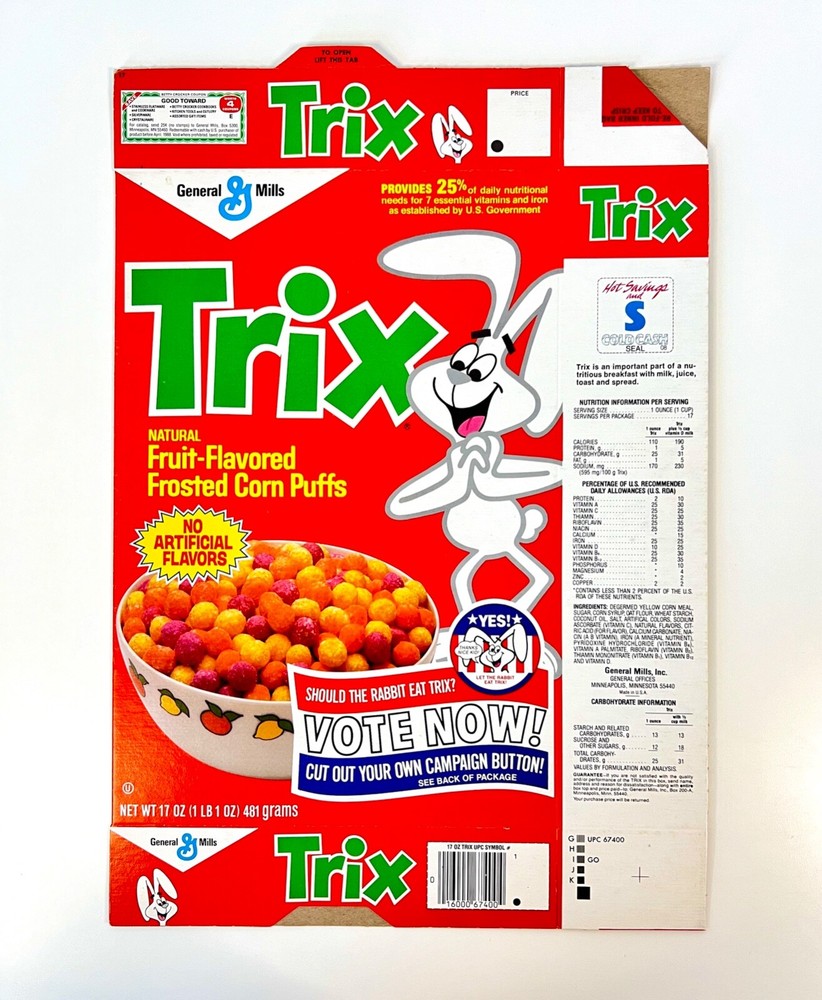 Vintage 1976 General Mills Trix Cereal Box Vote For Rabbit Campaign Button