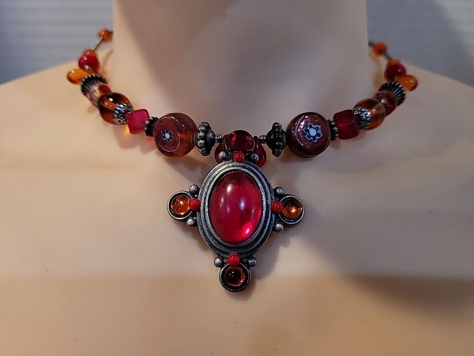 Bohemian Style Red And Orange Beaded Choker Necklace One Size Fits All