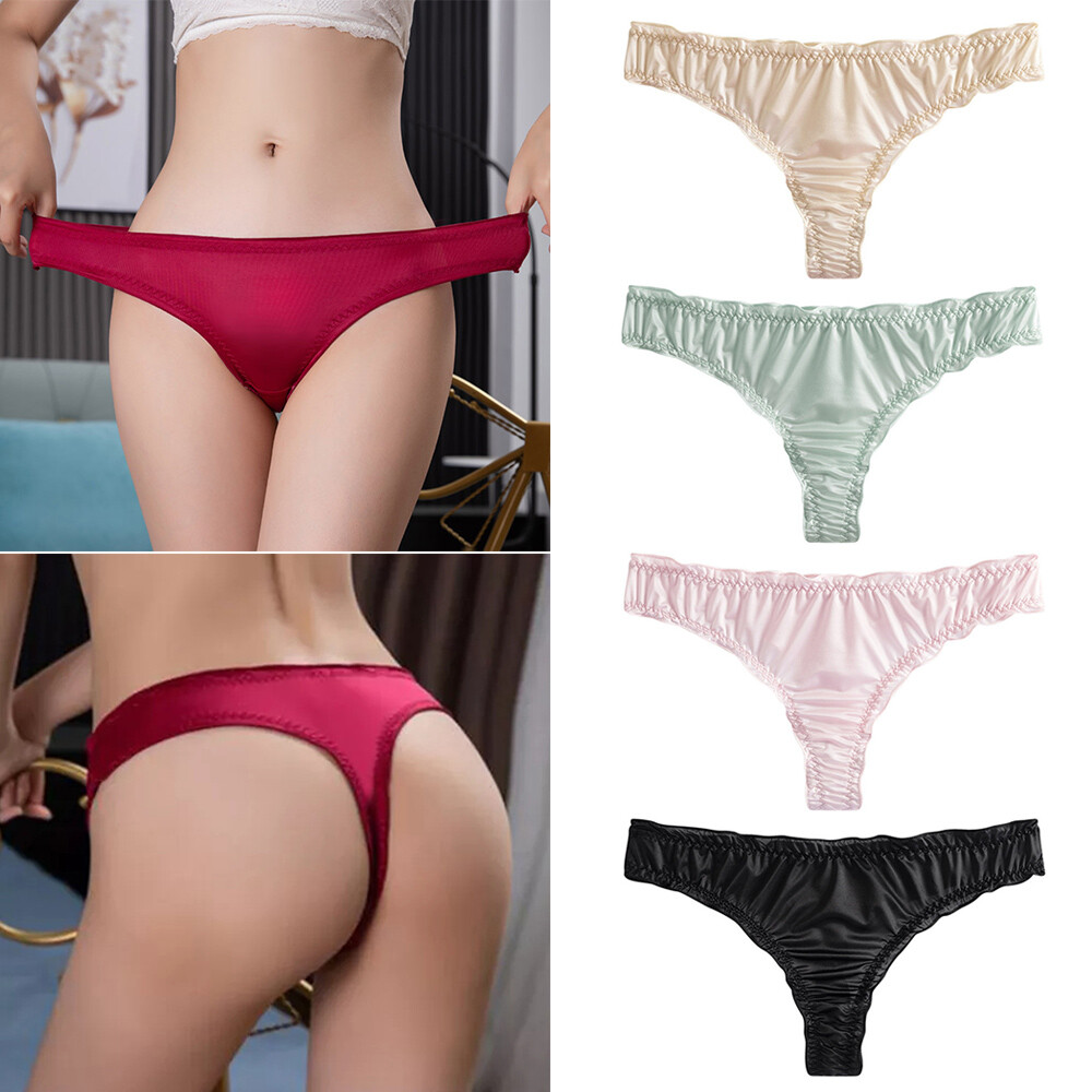 Womens Sexy Satin Panties Thongs Ladies G string Briefs Underwear Lingeries
