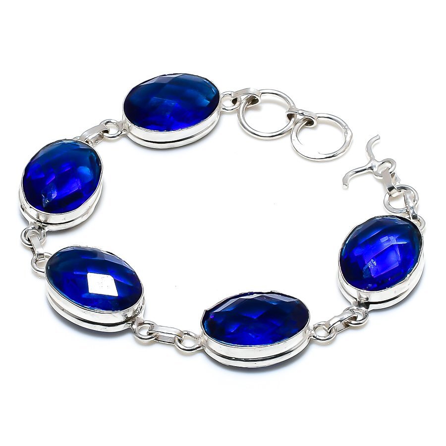 London Blue Topaz Gemstone Handmade 925 Sterling Silver Jewelry Bracelet 7-8