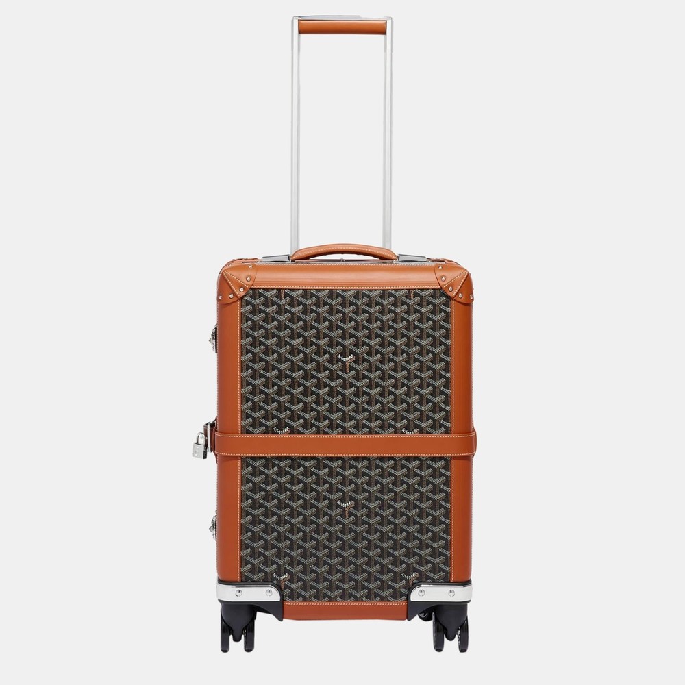 Goyard Black & Tan Goyardine Canvas Clamecy Cowhide Bourget PM Trolley Case
