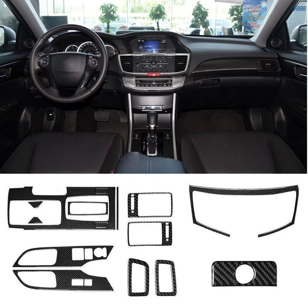 15PCS Carbon Fiber Full Interior Kit Set Cover Trim For Honda Accord Coupe 13-17